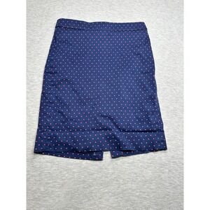 J.CREW The Pencil Mini Skirt Women Sz 0 Navy Blue with Red‎ Polka Dot Zip